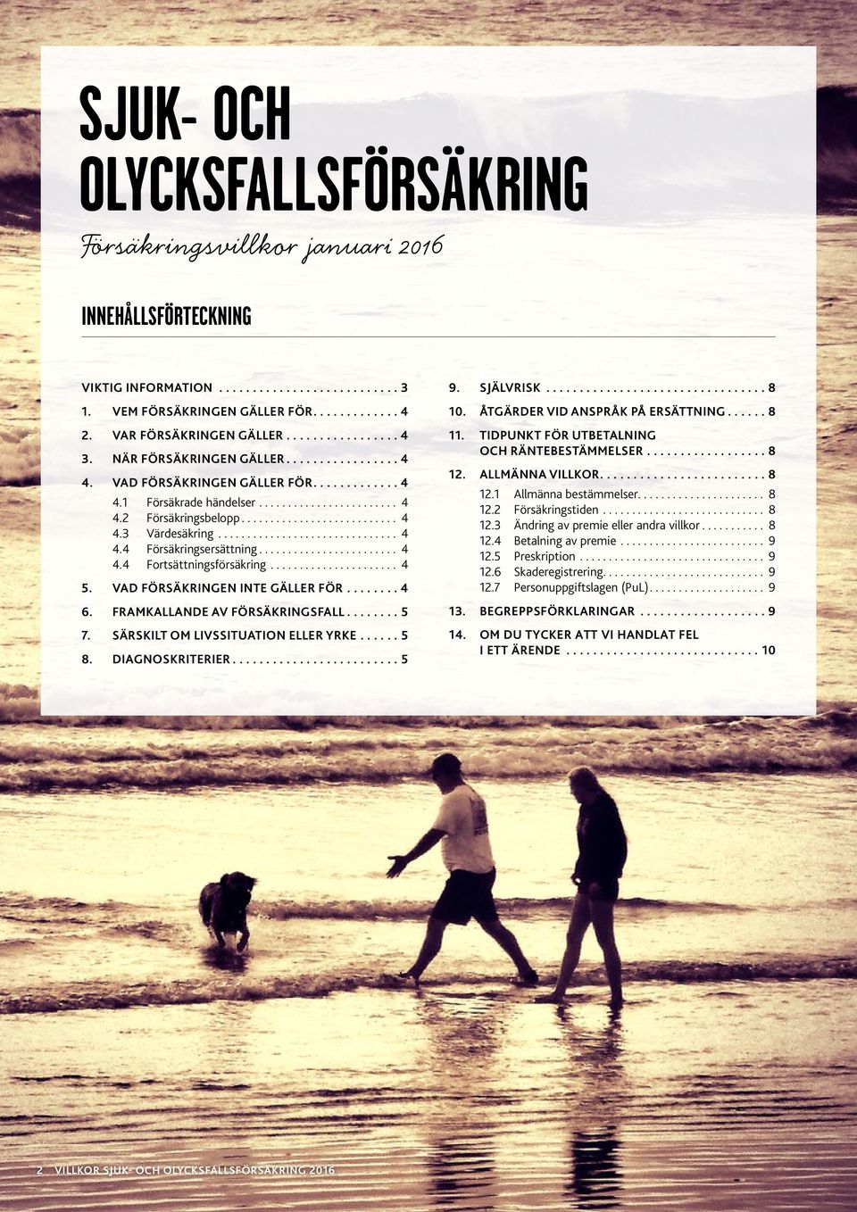 ....................... 4 4.4 Fortsättningsförsäkring...................... 4 5. VAD FÖRSÄKRINGEN INTE GÄLLER FÖR 4 6. FRAMKALLANDE AV FÖRSÄKRINGSFALL 5 7. SÄRSKILT OM LIVSSITUATION ELLER YRKE 5 8.