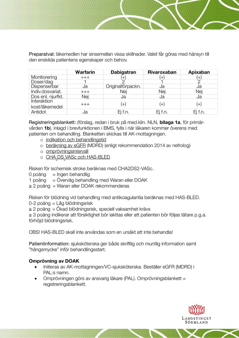 Nej Ja Ja Ja Interaktion +++ (+) (+) (+) kost/läkemedel Antidot Ja Ej f.n. Ej f.n. Ej f.n. Registreringsblankett: (förslag, redan i bruk på med.klin.