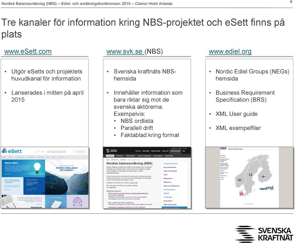NBShemsida Innehåller information som bara riktar sig mot de svenska aktörerna.