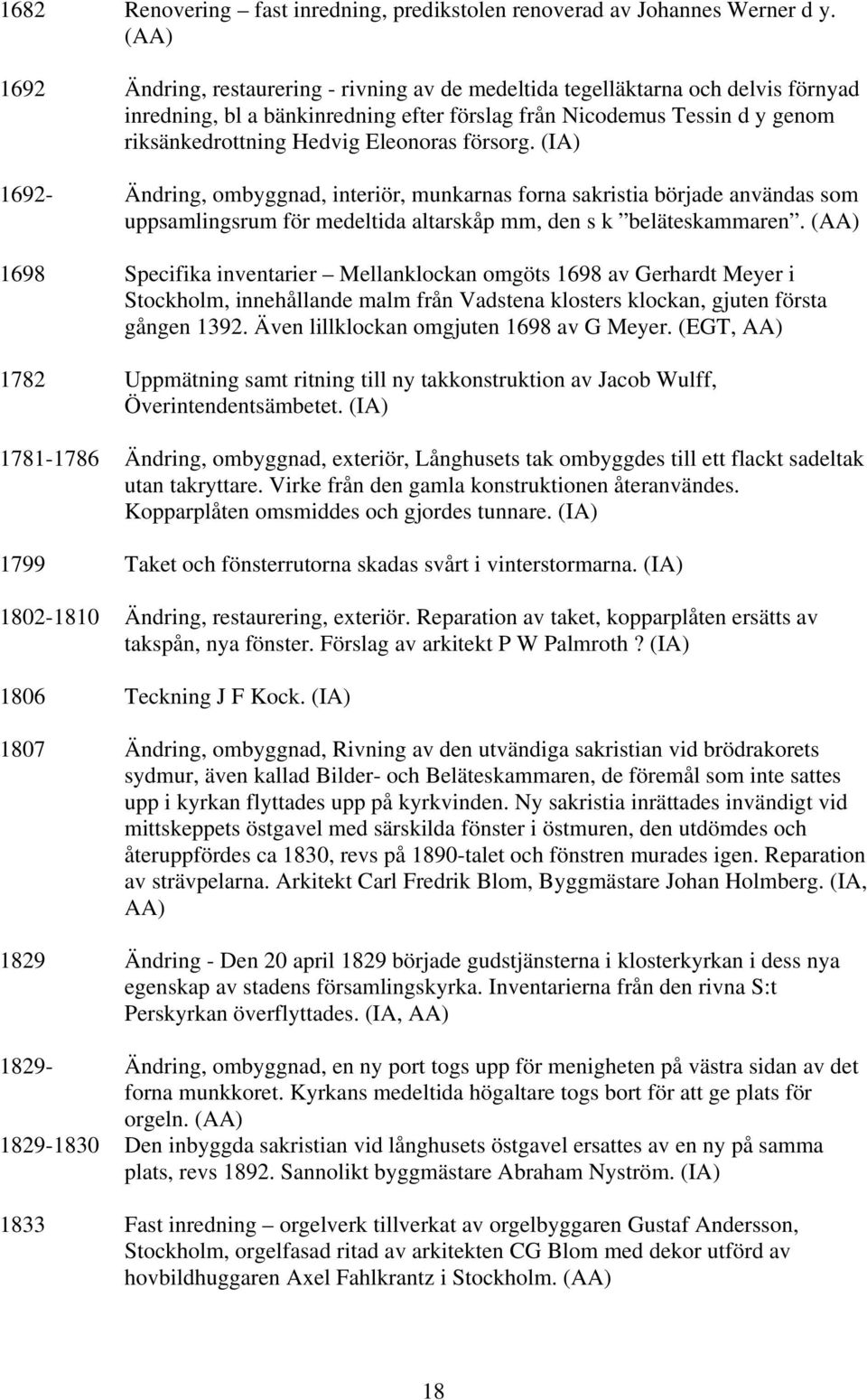 Eleonoras försorg. (IA) 1692- Ändring, ombyggnad, interiör, munkarnas forna sakristia började användas som uppsamlingsrum för medeltida altarskåp mm, den s k beläteskammaren.