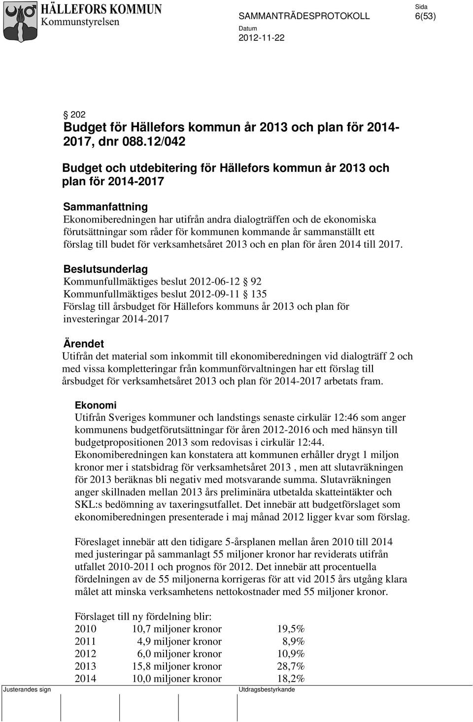kommunen kommande år sammanställt ett förslag till budet för verksamhetsåret 2013 och en plan för åren 2014 till 2017.