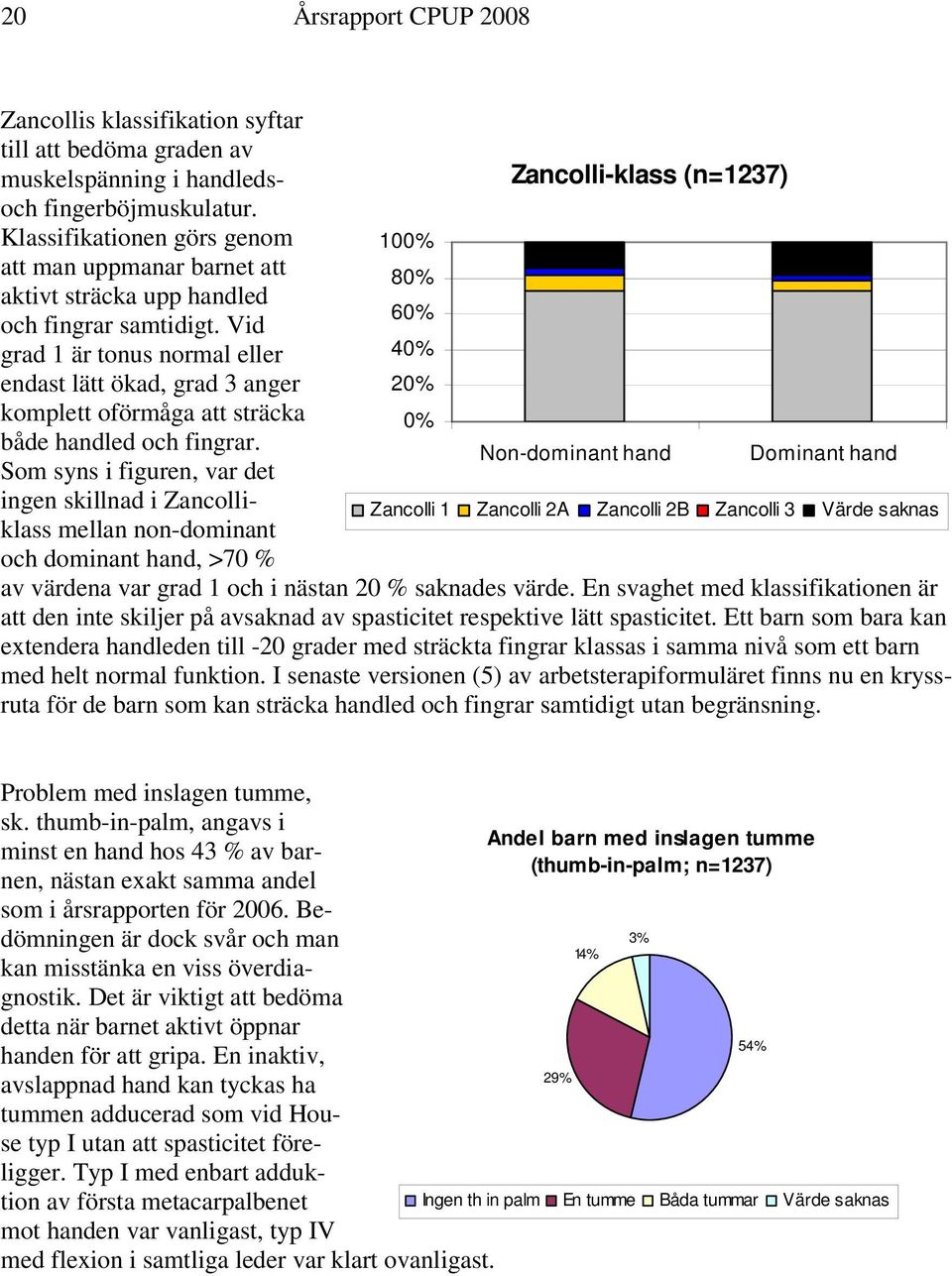 Vid grad 1 är tonus normal eller endast lätt ökad, grad 3 anger 4% 2% komplett oförmåga att sträcka % både handled och fingrar.