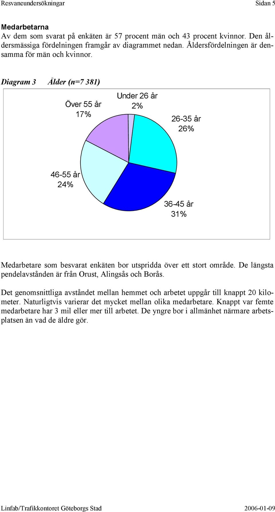 Diagram 3 Ålder (n=7 381) Över 55 år 17% Under 26 år 2% 26-35 år 26% 46-55 år 24% 36-45 år 31% Medarbetare som besvarat enkäten bor utspridda över ett stort område.