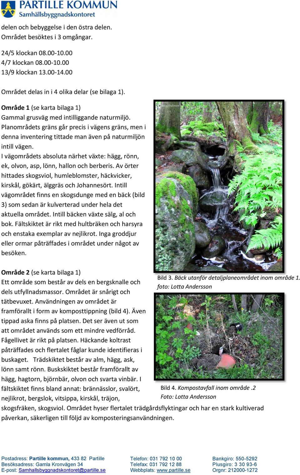 I vägområdets absoluta närhet växte: hägg, rönn, ek, olvon, asp, lönn, hallon och berberis. Av örter hittades skogsviol, humleblomster, häckvicker, kirskål, gökärt, älggräs och Johannesört.