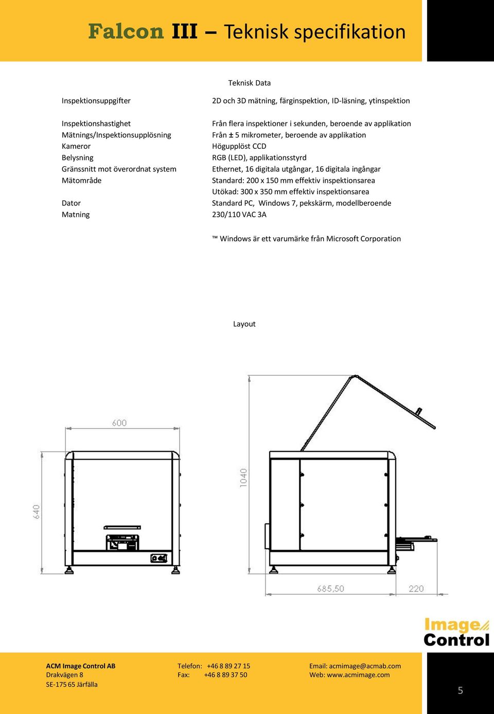 mikrometer, beroende av applikation Högupplöst CCD RGB (LED), applikationsstyrd Ethernet, 16 digitala utgångar, 16 digitala ingångar Standard: 200 x 150 mm effektiv