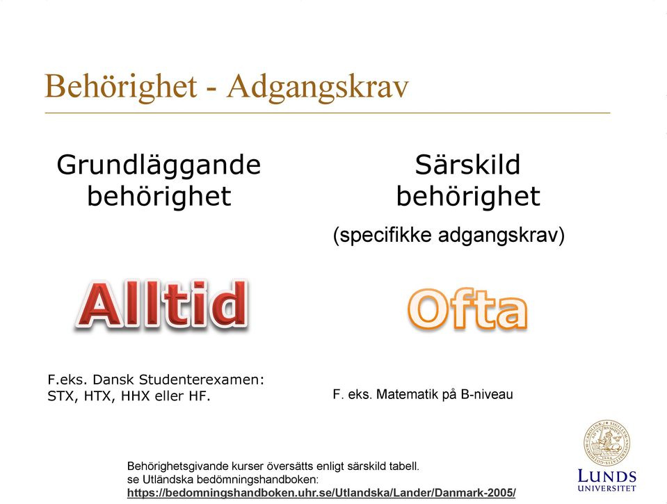 Matematik på B-niveau Behörighetsgivande kurser översätts enligt särskild tabell.