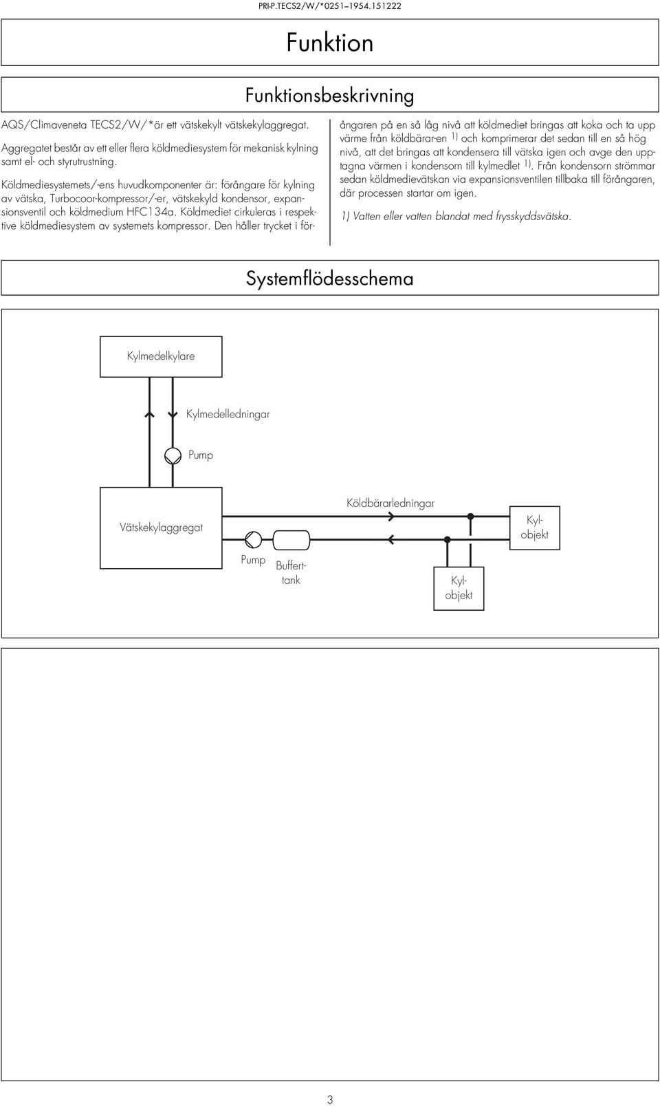 Köldmediet cirkuleras i respektive köldmediesystem av systemets kompressor.