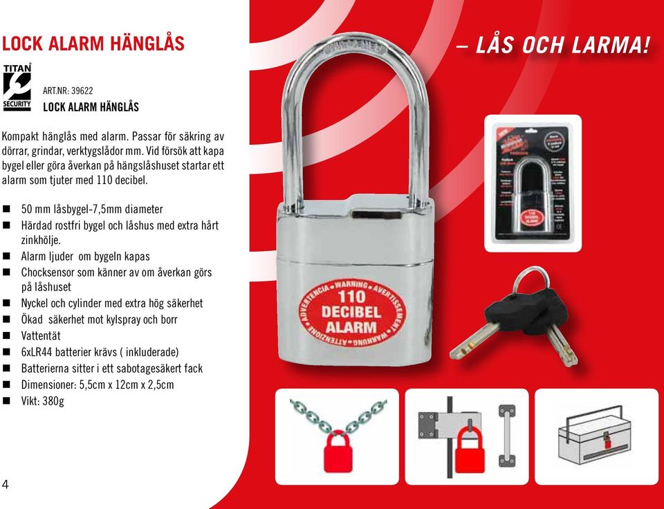 50 mm låsbygel-7,5mm diameter Härdad rostfri bygel och låshus med extra hårt zinkhölje.