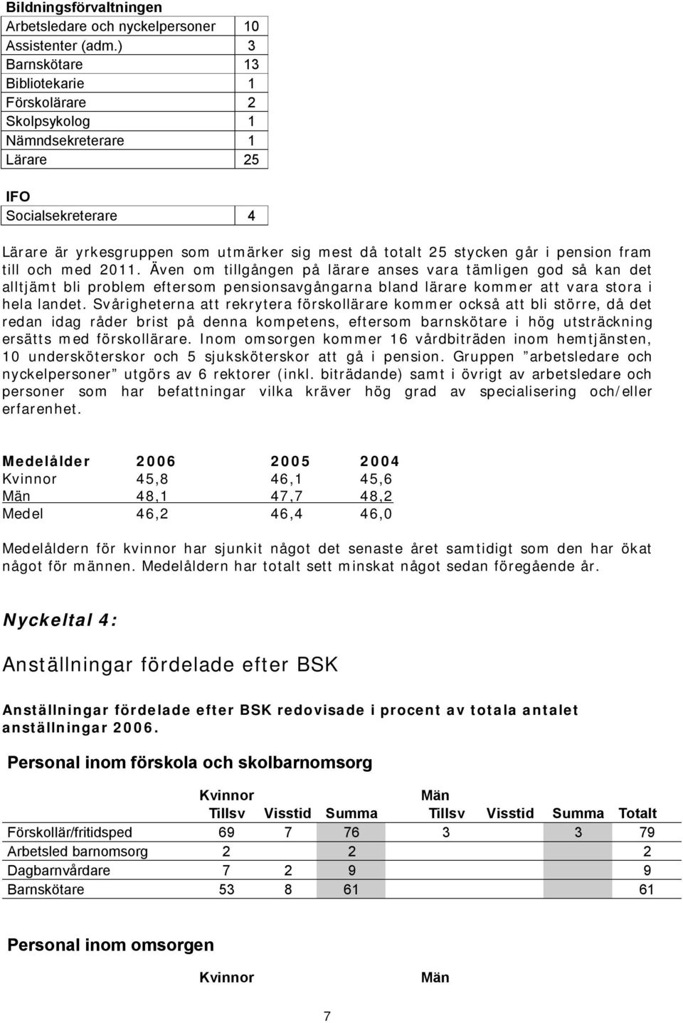 fram till och med 2011. Även om tillgången på lärare anses vara tämligen god så kan det alltjämt bli problem eftersom pensionsavgångarna bland lärare kommer att vara stora i hela landet.