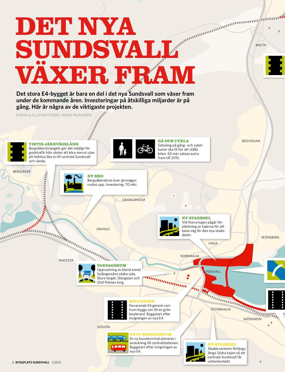 Karta & Illustrationer: Annie Palmgren VIKTIG järnvägslänk Bergsåkerstriangeln gör det möjligt för godstrafik från väster att köra norrut utan att behöva åka in till centrala Sundsvall och vända.