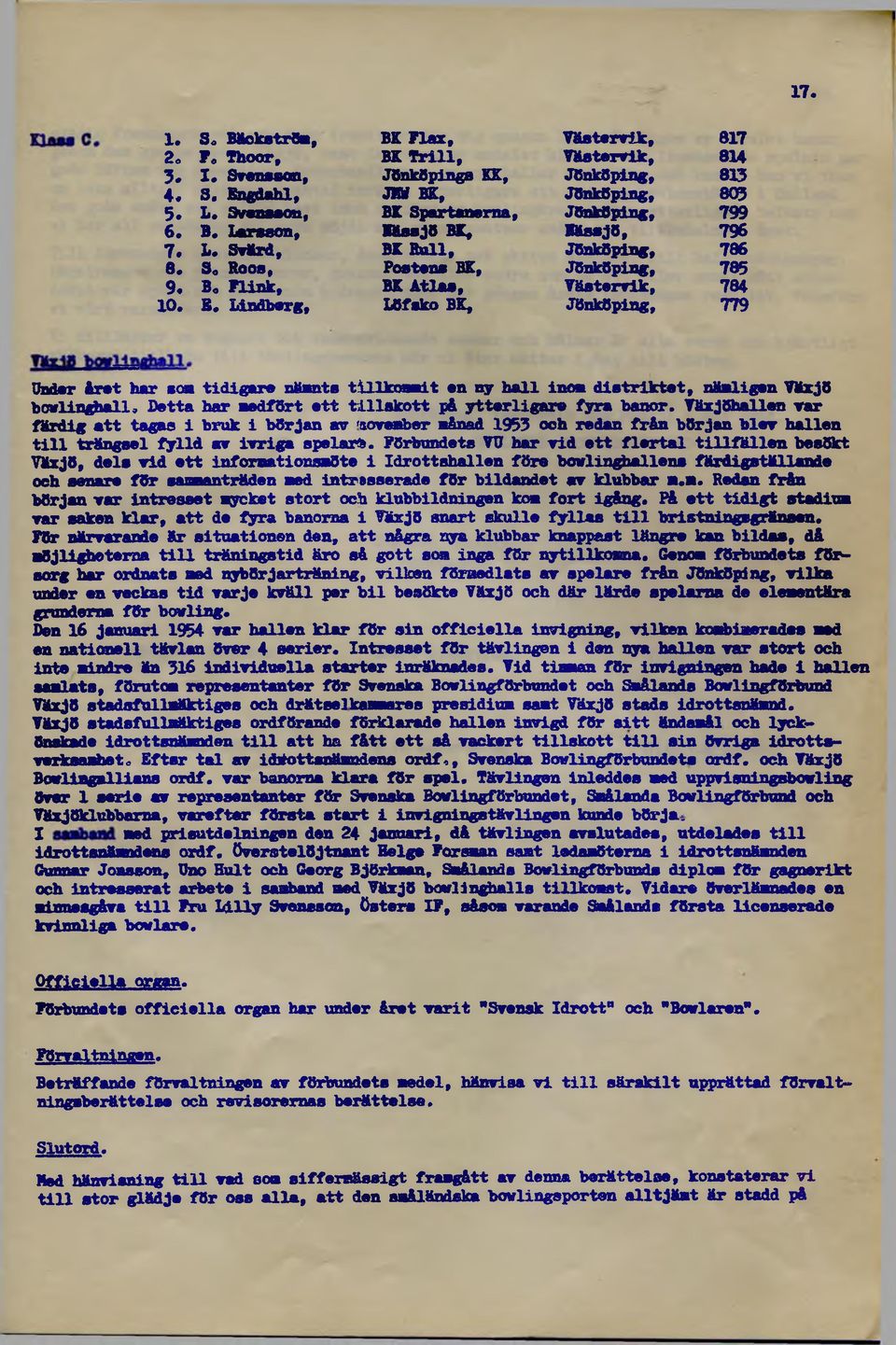 Växjöhallen rar färdig att tagaa i bruk i början av 'aovesber månad 1953 ooh redan från början blev hallen till trängsel fylld ar ivriga spelar».