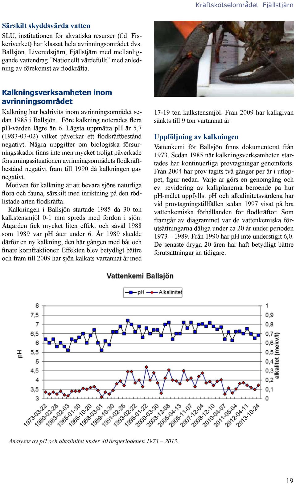 Kalkningsverksamheten inom avrinningsområdet Kalkning har bedrivits inom avrinningsområdet sedan 1985 i Ballsjön. Före kalkning noterades flera ph-värden lägre än 6.