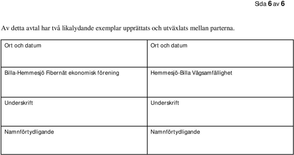 Ort och datum Ort och datum Billa-Hemmesjö Fibernät ekonomisk