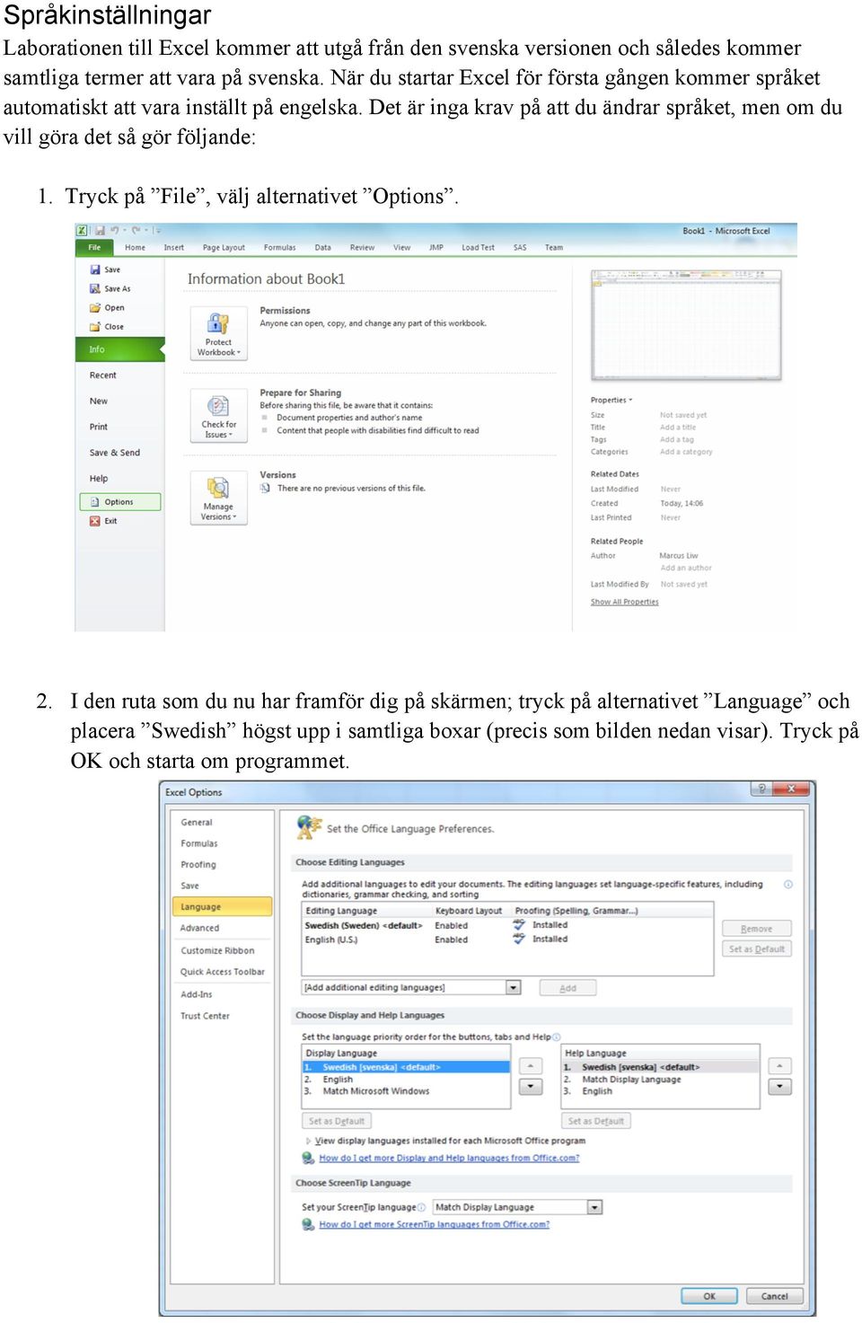 Det är inga krav på att du ändrar språket, men om du vill göra det så gör följande: 1. Tryck på File, välj alternativet Options. 2.