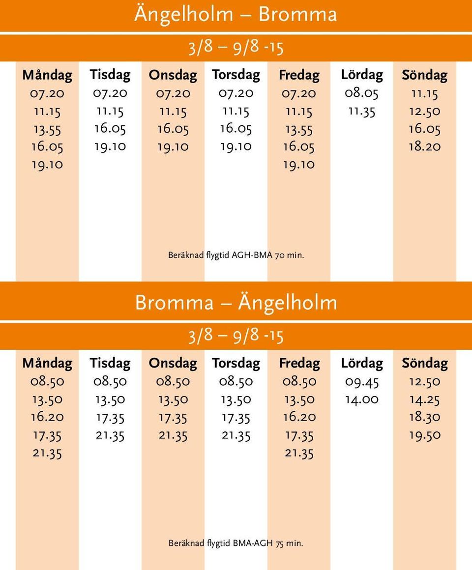 Bromma Ängelholm 3/8 9/8-15 09.45 14.