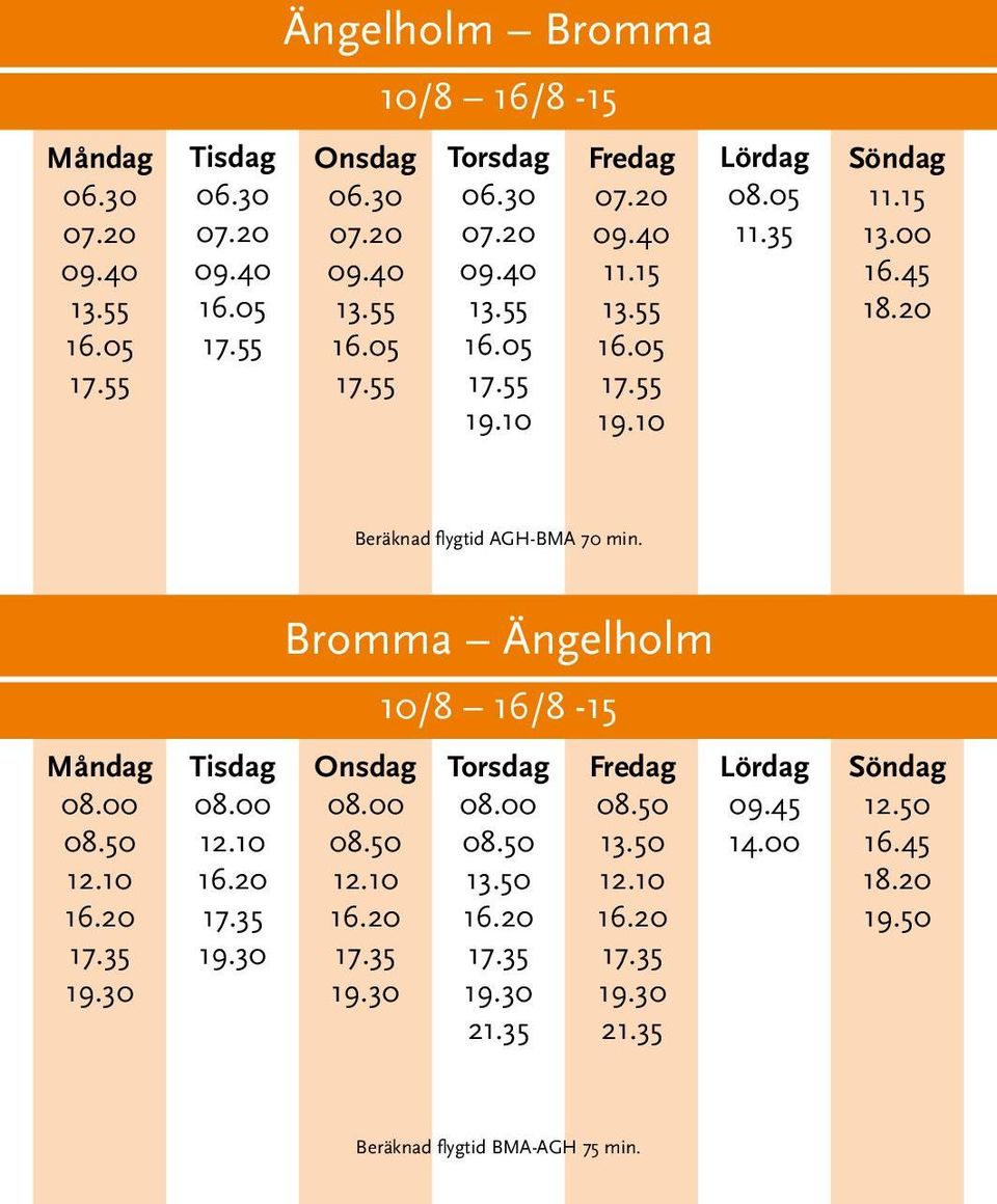 00 Beräknad flygtid AGH-BMA 70 min.