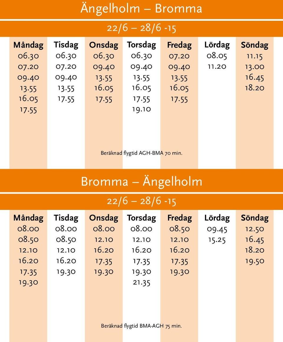 00 Beräknad flygtid AGH-BMA 70 min.