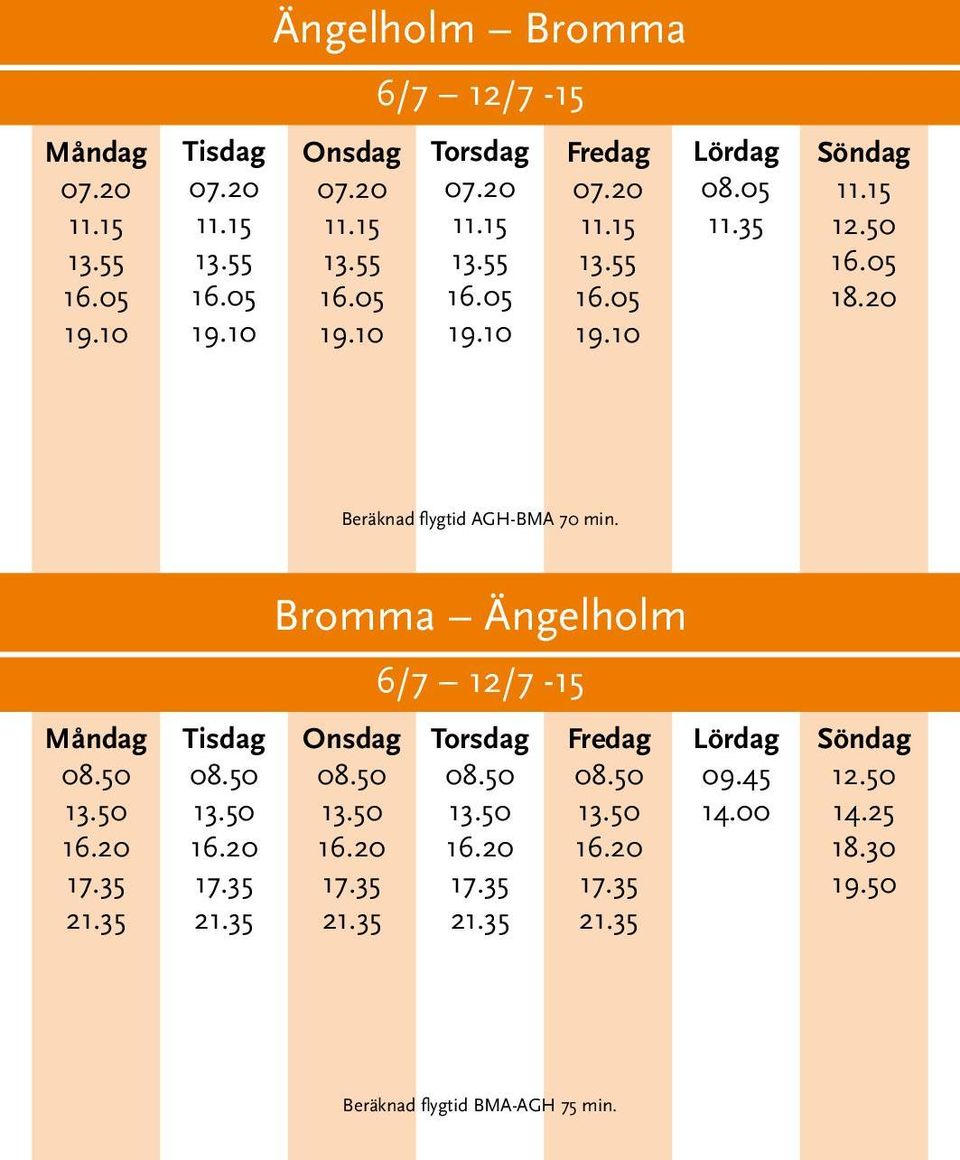 Bromma Ängelholm 6/7 12/7-15 09.45 14.