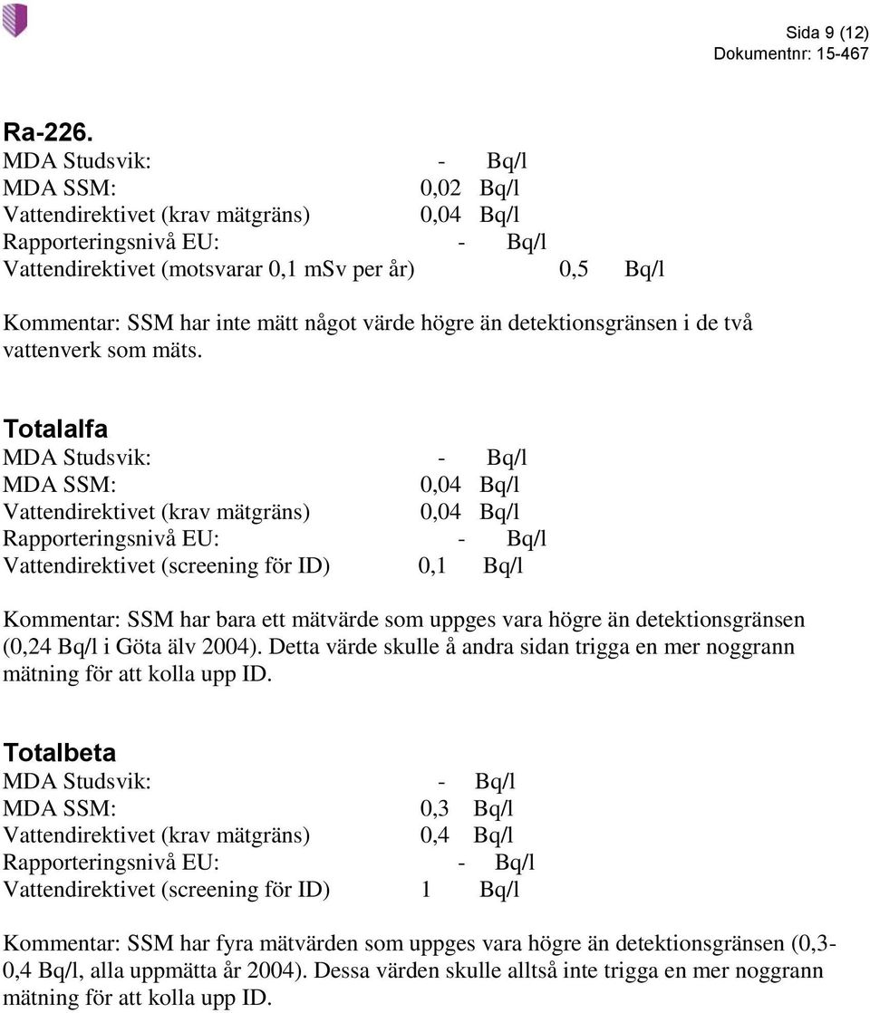 värde högre än detektionsgränsen i de två vattenverk som mäts.
