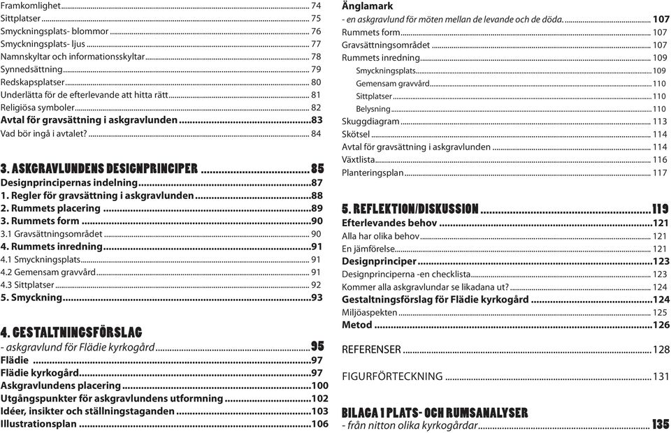 ... 85 Designprincipernas indelning...87 1. Regler för gravsättning i askgravlunden...88 2. Rummets placering...89 3. Rummets form...90 3.1 Gravsättningsområdet... 90 4. Rummets inredning...91 4.
