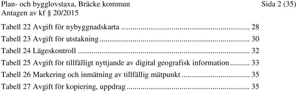 .. 32 Tabell 25 Avgift för tillfälligt nyttjande av digital geografisk information.