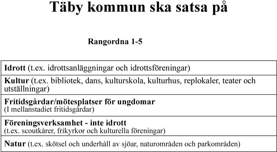 Fritidsgårdar/mötesplatser för ungdomar (I mellanstadiet fritidsgårdar) Föreningsverksamhet - inte idrott