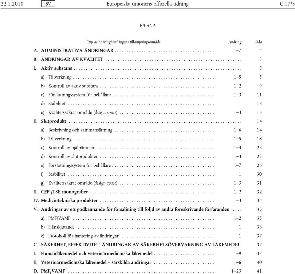 Slutprodukt... 14 a) Beskrivning och sammansättning... 1 6 14 b) Tillverkning... 1 5 18 c) Kontroll av hjälpämnen... 1 4 23 d) Kontroll av slutprodukten... 1 3 25 e) Förslutningssystem för behållare.