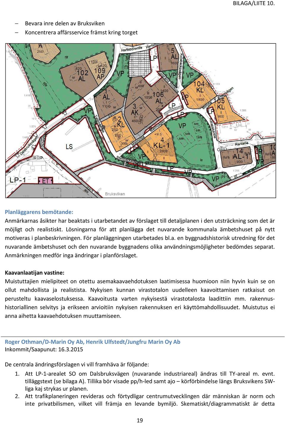 Anmärkningen medför inga ändringar i planförslaget. Muistuttajien mielipiteet on otettu asemakaavaehdotuksen laatimisessa huomioon niin hyvin kuin se on ollut mahdollista ja realistista.