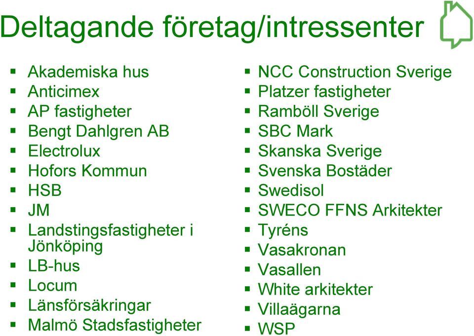 Stadsfastigheter NCC Construction Sverige Platzer fastigheter Ramböll Sverige SBC Mark Skanska