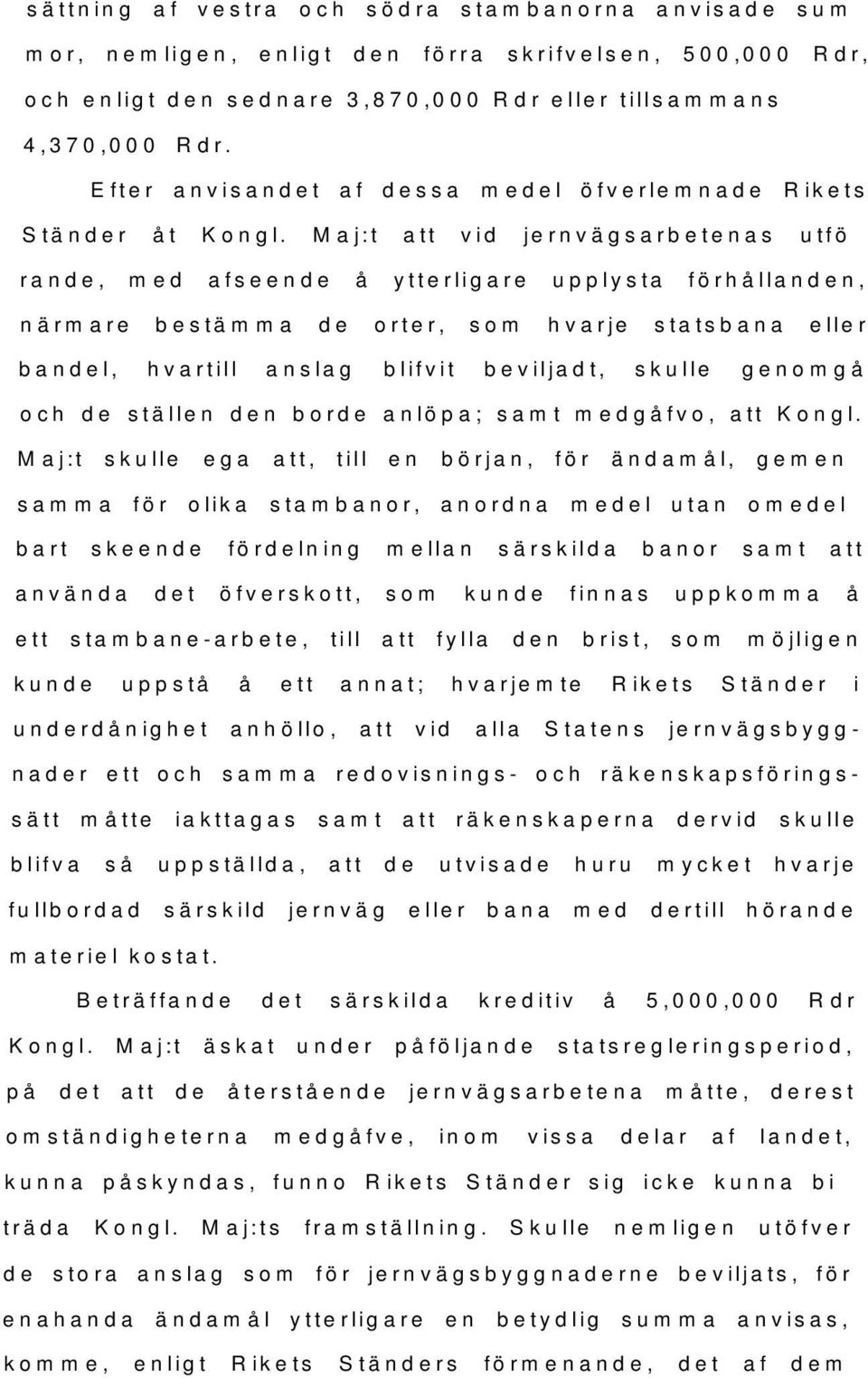 Maj:t att vid jernvägsarbetenas utförande, med afseende å ytterligare upplysta förhållanden, närmare bestämma de orter, som hvarje statsbana eller bandel, hvartill anslag blifvit beviljadt, skulle