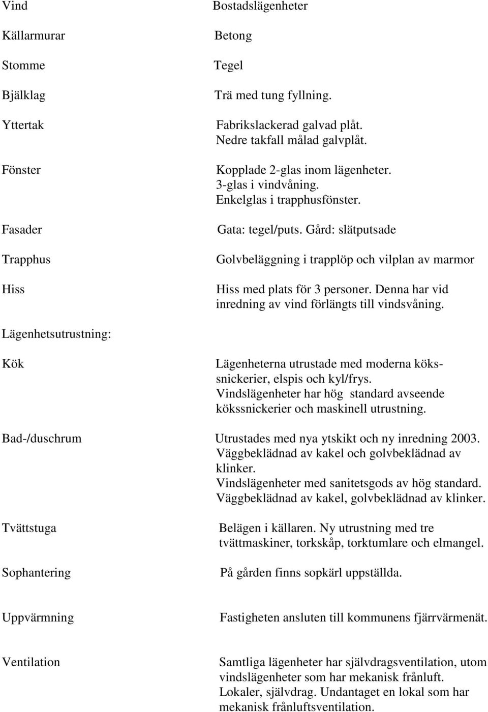 Denna har vid inredning av vind förlängts till vindsvåning. Lägenhetsutrustning: Kök Lägenheterna utrustade med moderna kökssnickerier, elspis och kyl/frys.