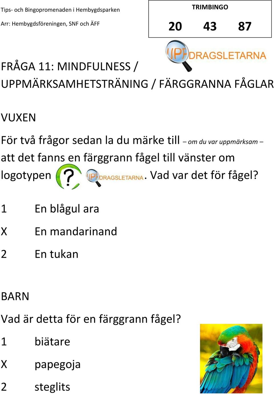 färggrann fågel till vänster om logotypen. Vad var det för fågel?