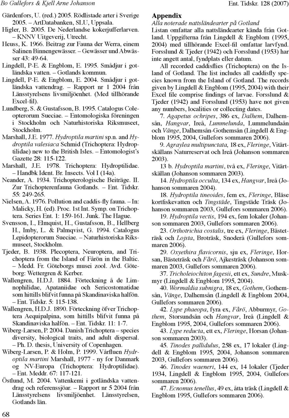 Gotlands kommun. Lingdell, P-E. & Engblom, E. 2004. Smådjur i gotländska vattendrag. Rapport nr 1 2004 från Länsstyrelsens livsmiljöenhet. (Med tillhörande Excel-fil). Lundberg, S. & Gustafsson, B.