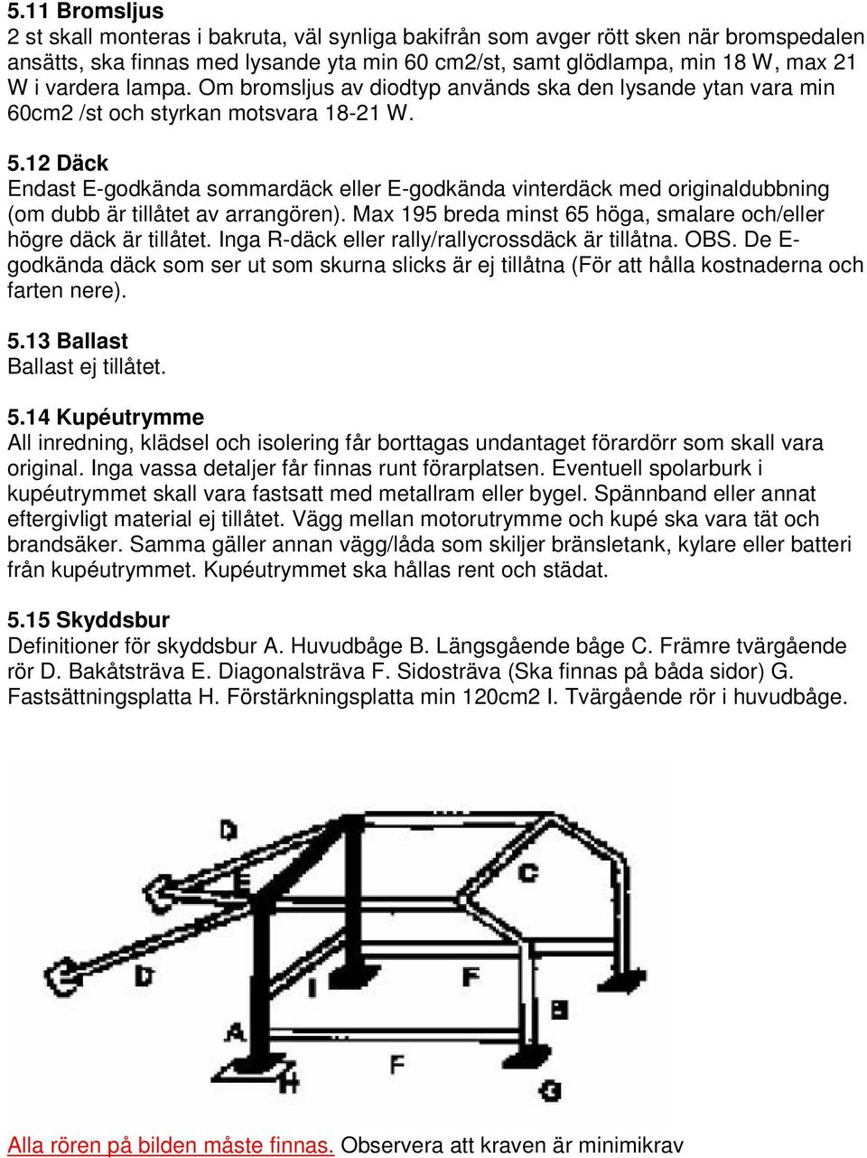 12 Däck Endast E-godkända sommardäck eller E-godkända vinterdäck med originaldubbning (om dubb är tillåtet av arrangören). Max 195 breda minst 65 höga, smalare och/eller högre däck är tillåtet.