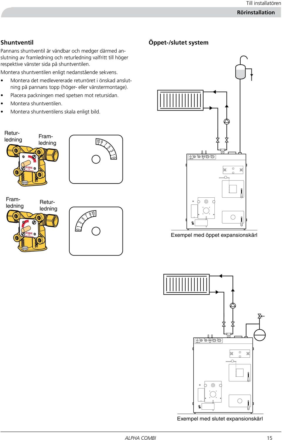 Öppet-/slutet system Retur - ledning Retur 10 9 7 5 3 1 0 0 1 3 ESBE 4 TM MADE IN SWEDEN ESBE TM22 Fram - ledning Stigare Framledning Framledning Stigare Returledning Retur 7 910 5 9 10 3 0 1 1 ESBE