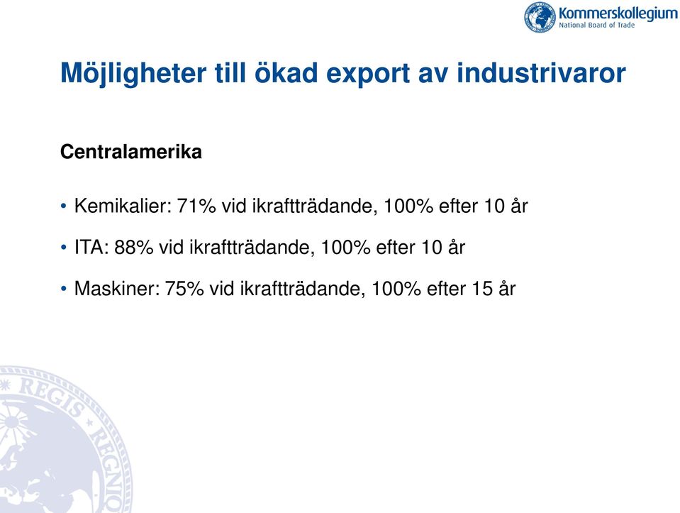 100% efter 10 år ITA: 88% vid ikraftträdande, 100%