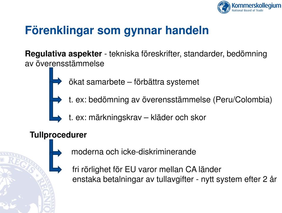 ex: bedömning av överensstämmelse (Peru/Colombia) t.