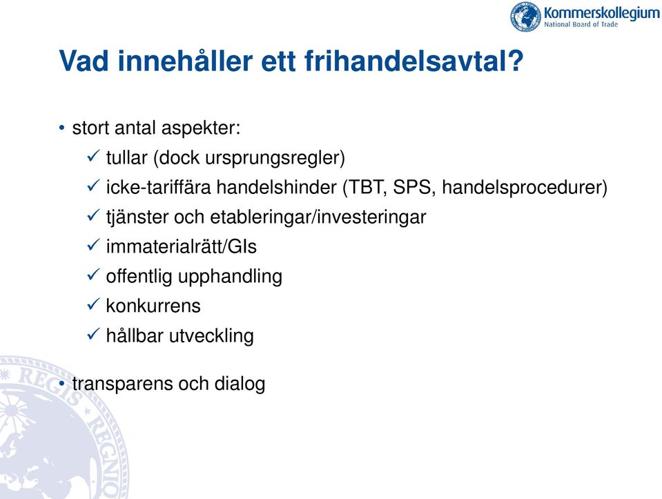 handelshinder (TBT, SPS, handelsprocedurer) tjänster och