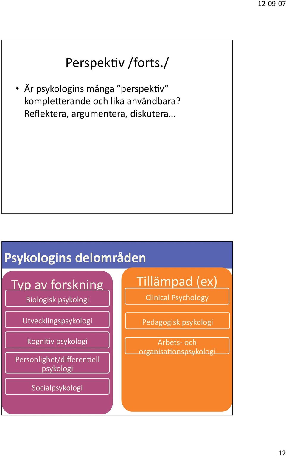 psykologi Utvecklingspsykologi Kogni;v psykologi Personlighet/differen;ell psykologi