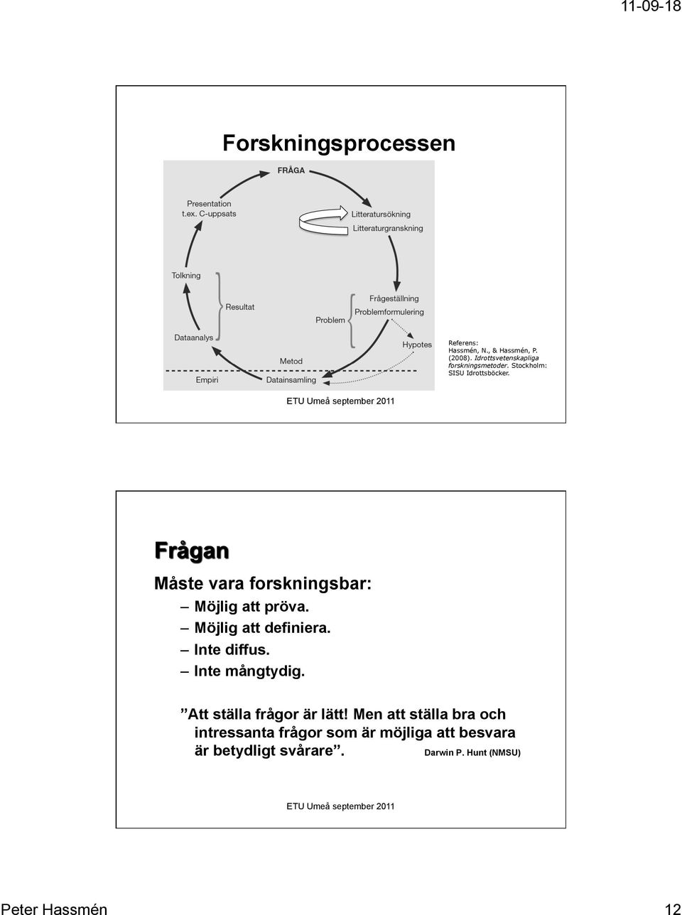 Måste vara forskningsbar: Möjlig att pröva. Möjlig att definiera. Inte diffus. Inte mångtydig.