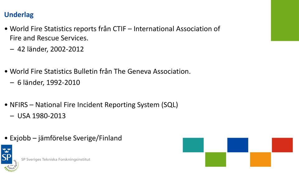 42 länder, 2002-2012 World Fire Statistics Bulletin från The Geneva