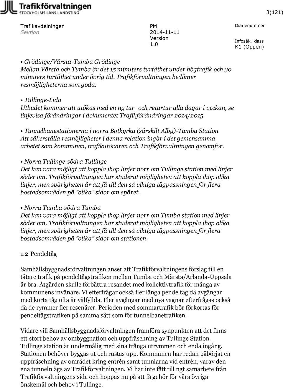Tullinge-Lida Utbudet kommer att utökas med en ny tur- och returtur alla dagar i veckan, se linjevisa förändringar i dokumentet Trafikförändringar 2014/2015.