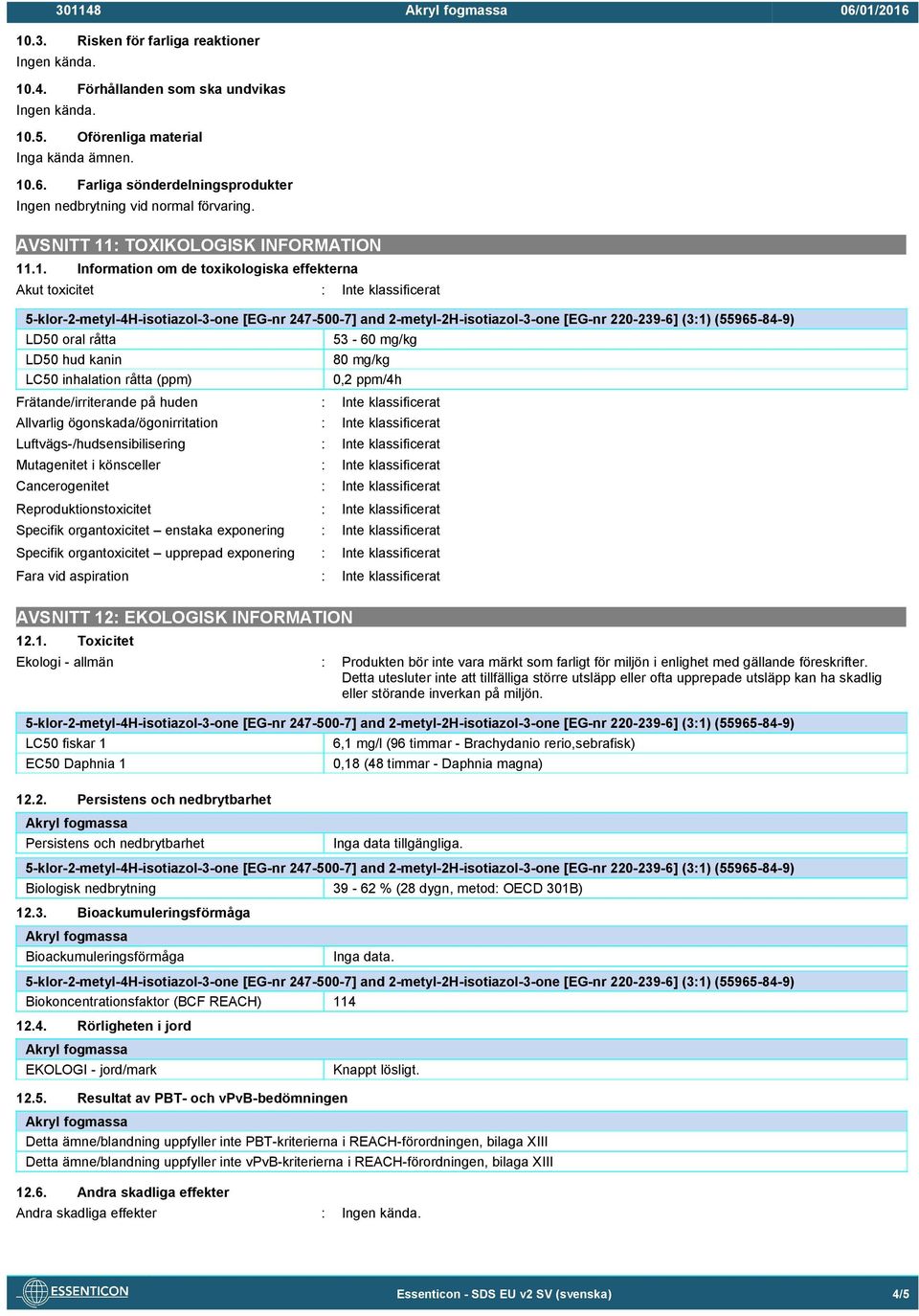 : TOXIKOLOGISK INFORMATION 11