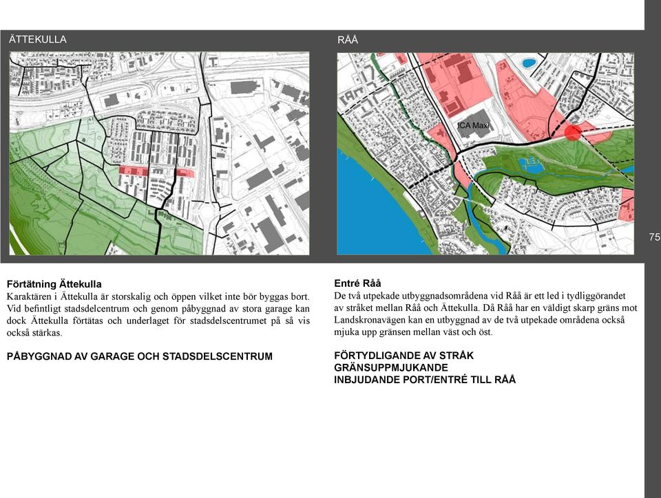 PÅBYGGNAD AV GARAGE OCH STADSDELSCENTRUM Entré Råå De två utpekade utbyggnadsområdena vid Råå är ett led i tydliggörandet av stråket mellan Råå och Ättekulla.