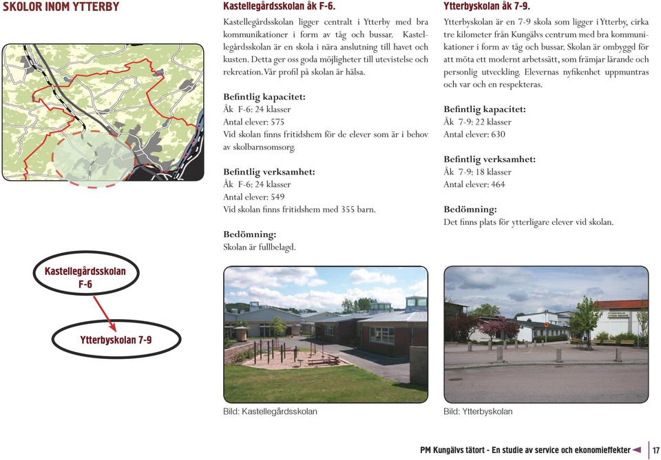 Kastellegårdsskolan ligger centralt i Ytterby med bra kommunikationer i form av tåg och bussar. Kastellegårdsskolan är en skola i nära anslutning till havet och kusten.