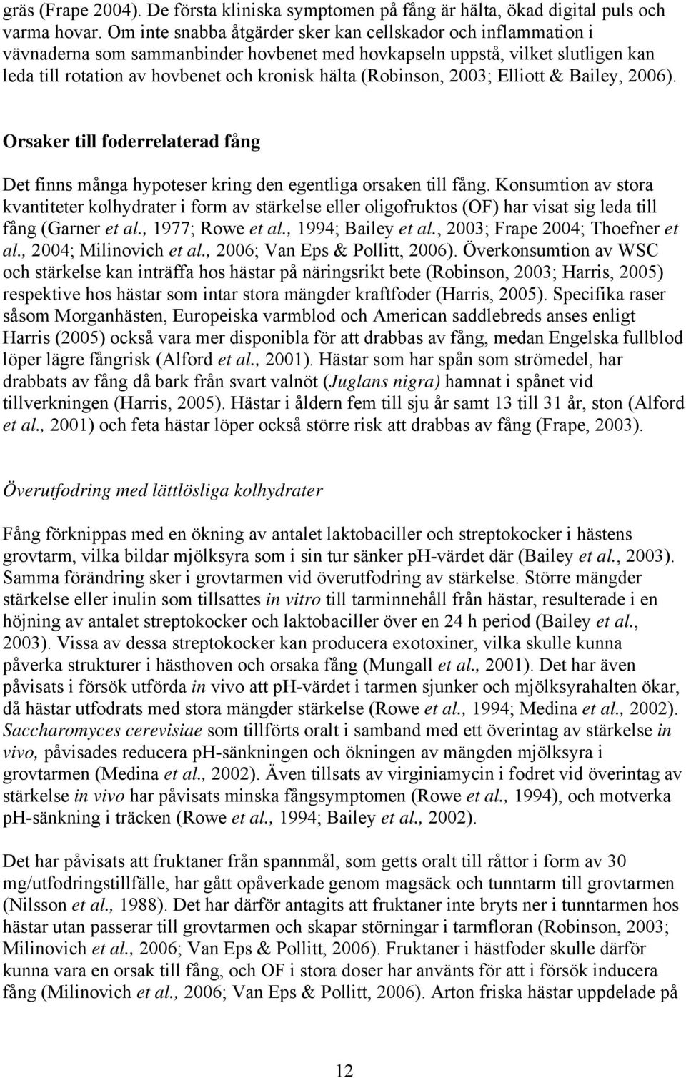 (Robinson, 2003; Elliott & Bailey, 2006). Orsaker till foderrelaterad fång Det finns många hypoteser kring den egentliga orsaken till fång.