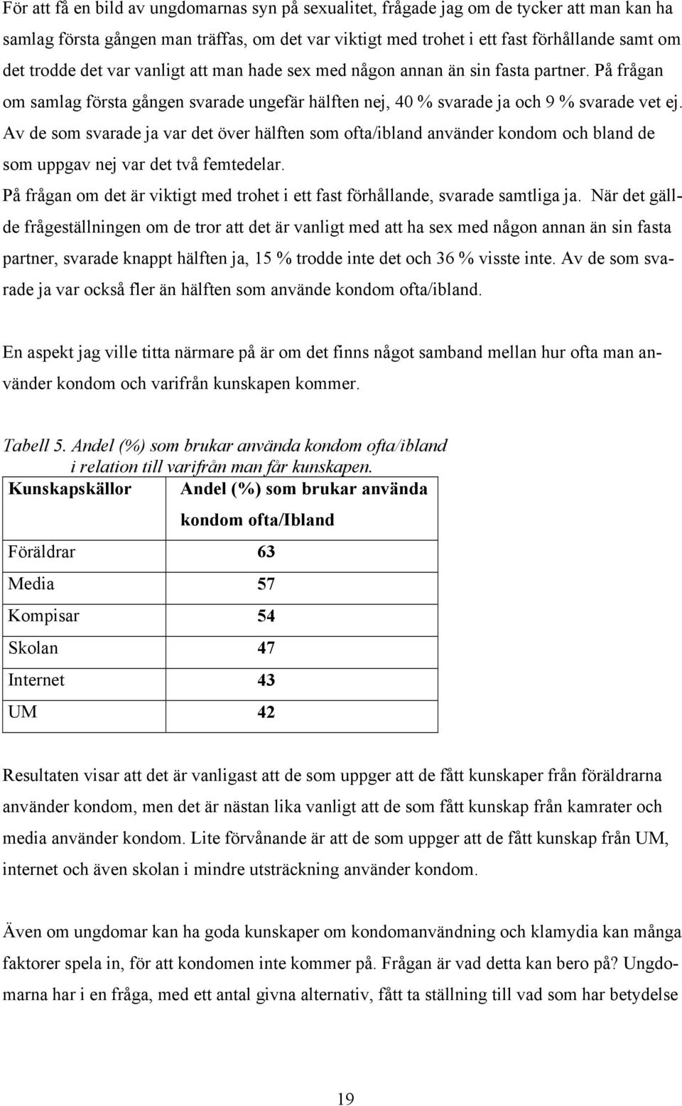 Av de som svarade ja var det över hälften som ofta/ibland använder kondom och bland de som uppgav nej var det två femtedelar.