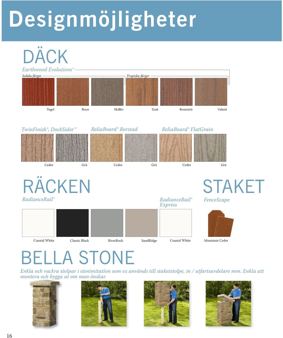 STAKET FenceScape Coastal White Classic Black RiverRock SandRidge Coastal White Mountain Ceder BELLA STONE Enkla och