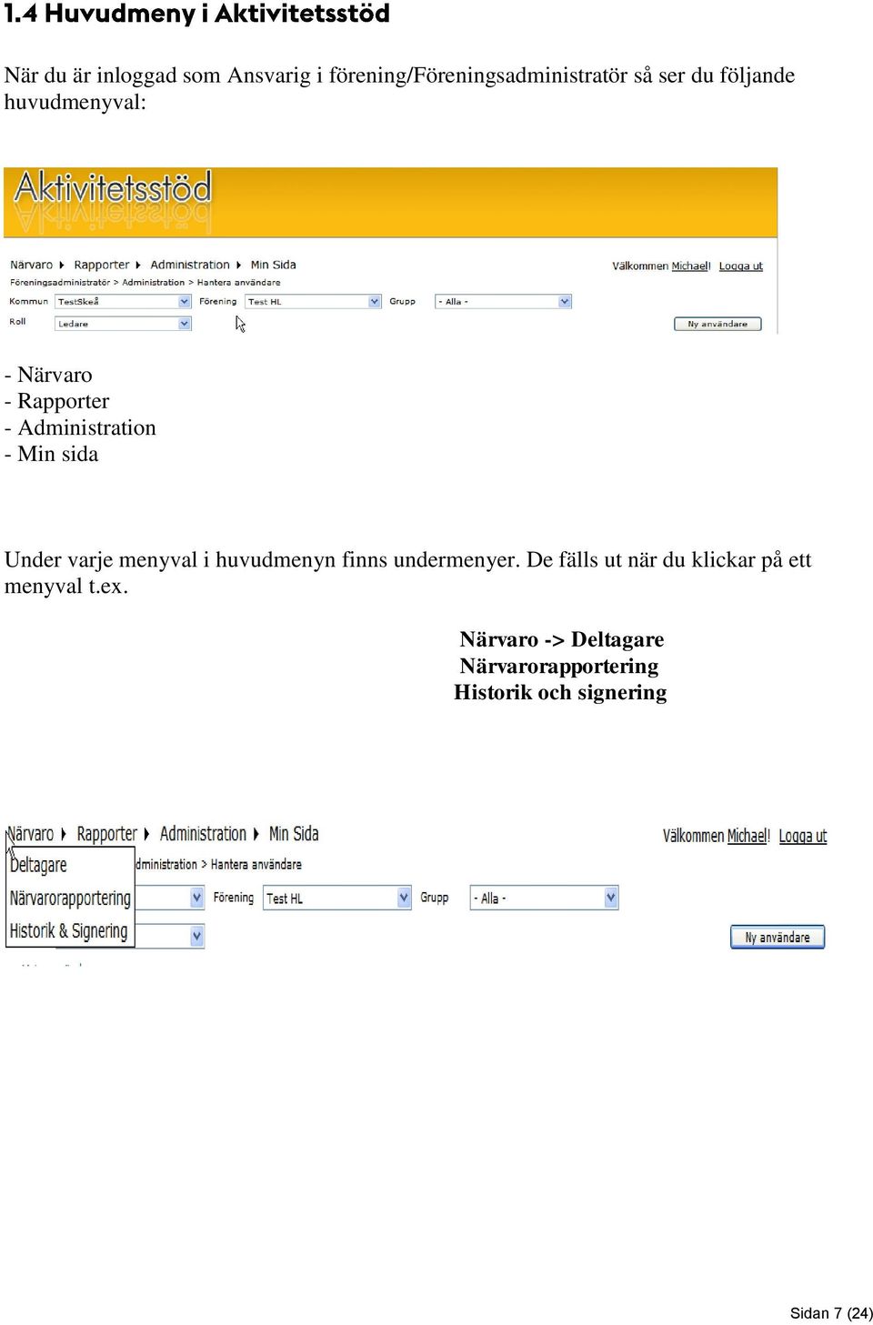 varje menyval i huvudmenyn finns undermenyer.