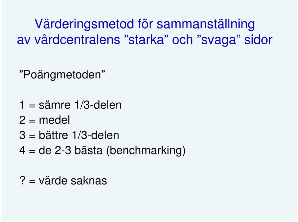 Poängmetoden 1 = sämre 1/3-delen 2 = medel 3 =